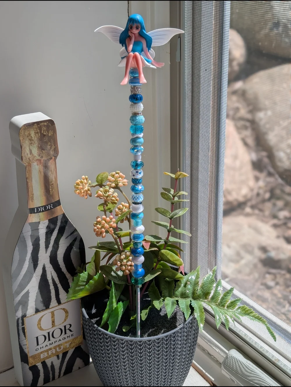 Hand Made Fairy Wand/Plane/Garden Stake W/Blue Fairy Topper